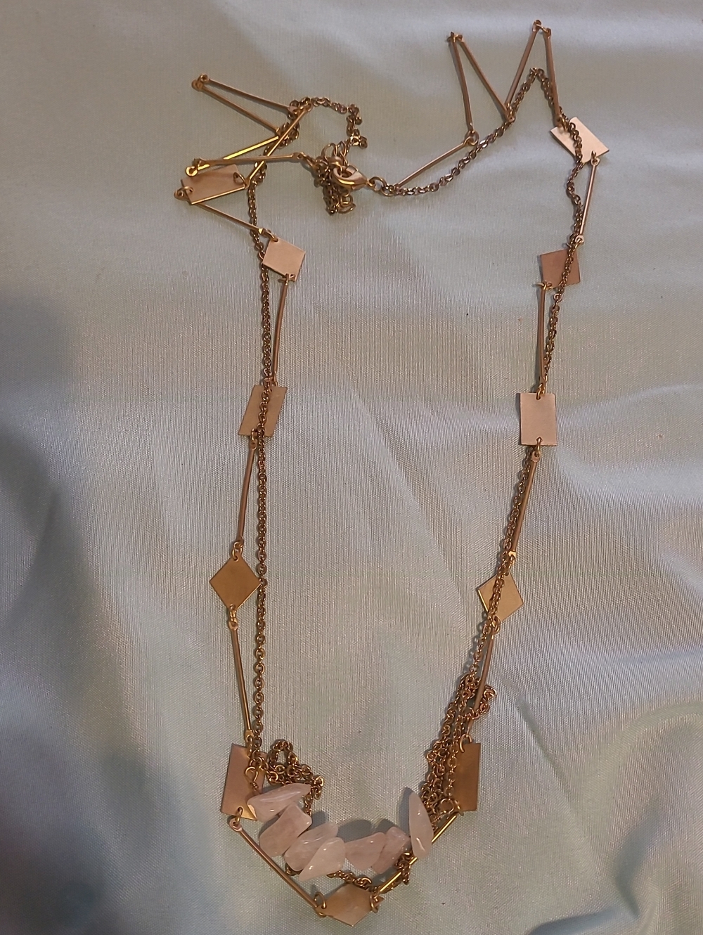 Gold-Tone Multi-Chain Necklace with Pink Stone Accents